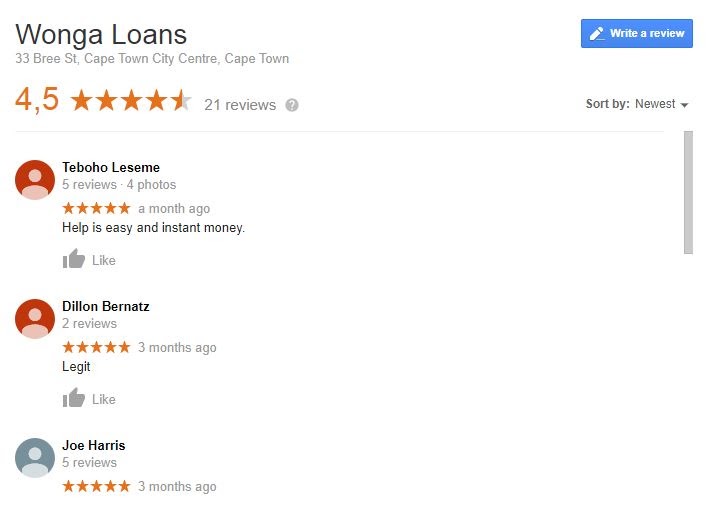 Wonga Google Reviews